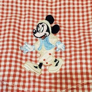 Vintage Disney Mickey Mouse Mens Red Gingham Plaid Button Down Shirt Embroidered